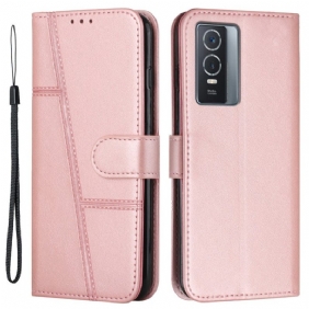 Flip Case Vivo Y76 5G Suojaketju Kuori Strappy Geo Leather Effect