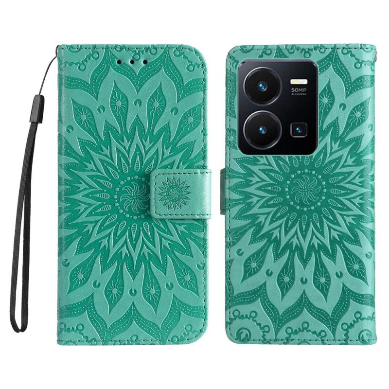 Flip Case Vivo Y22s Mandala-aurinko Kaulanauhalla