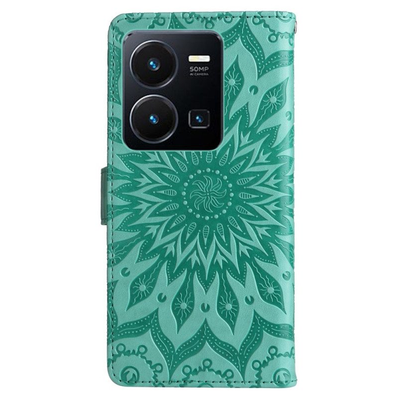 Flip Case Vivo Y22s Mandala-aurinko Kaulanauhalla