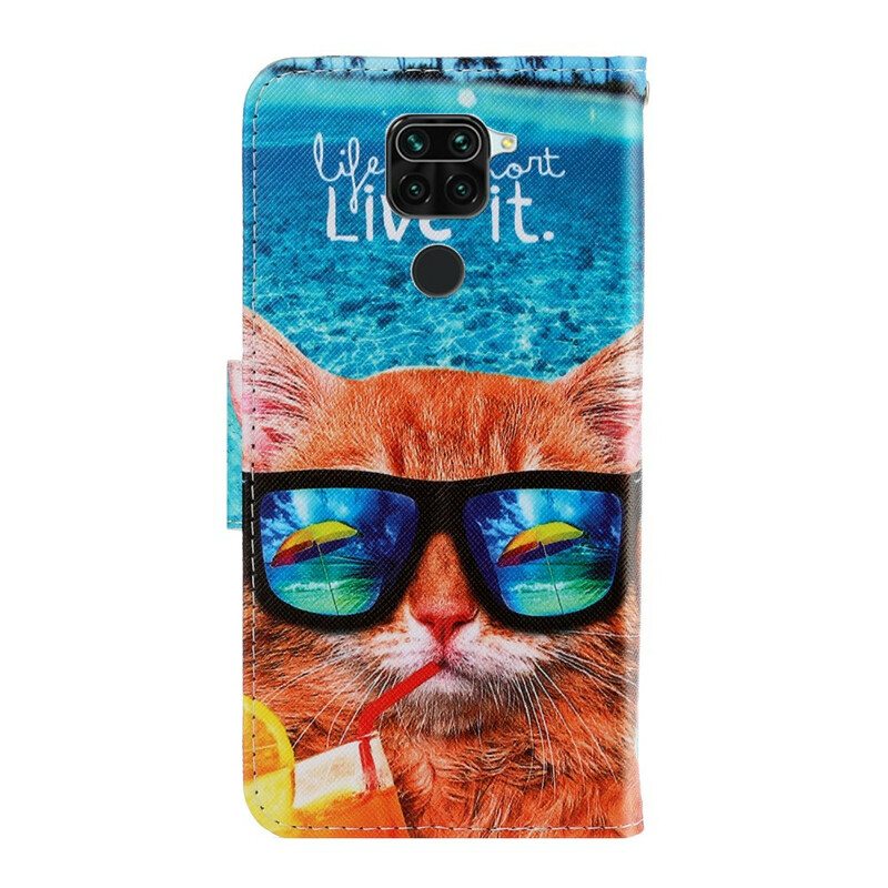 Nahkakotelo Xiaomi Redmi Note 9 Suojaketju Kuori Cat Live It Strappy