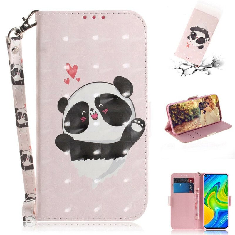 Nahkakotelo Xiaomi Redmi Note 9 Suojaketju Kuori Panda Love With Lanyard