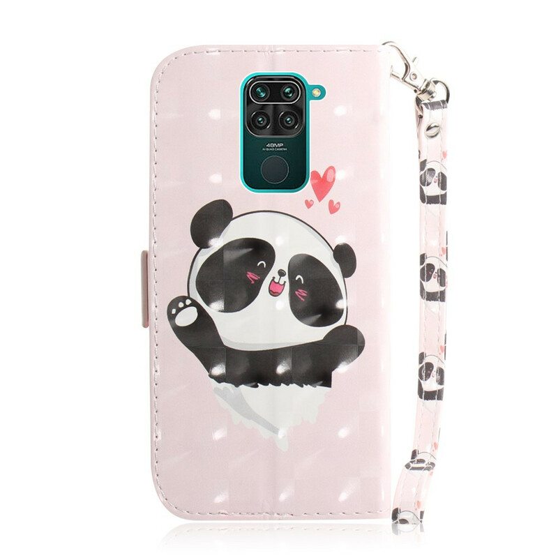 Nahkakotelo Xiaomi Redmi Note 9 Suojaketju Kuori Panda Love With Lanyard