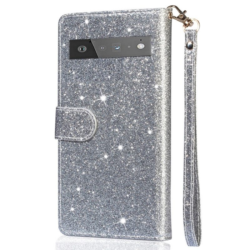 Flip Case Google Pixel 6 Pro Glitter Kolikkopussi