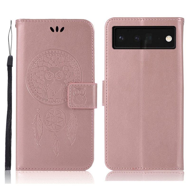 Flip Case Google Pixel 6 Pro Nahkaefekti Dreamcatcher Owl