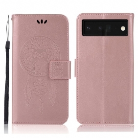 Flip Case Google Pixel 6 Pro Nahkaefekti Dreamcatcher Owl