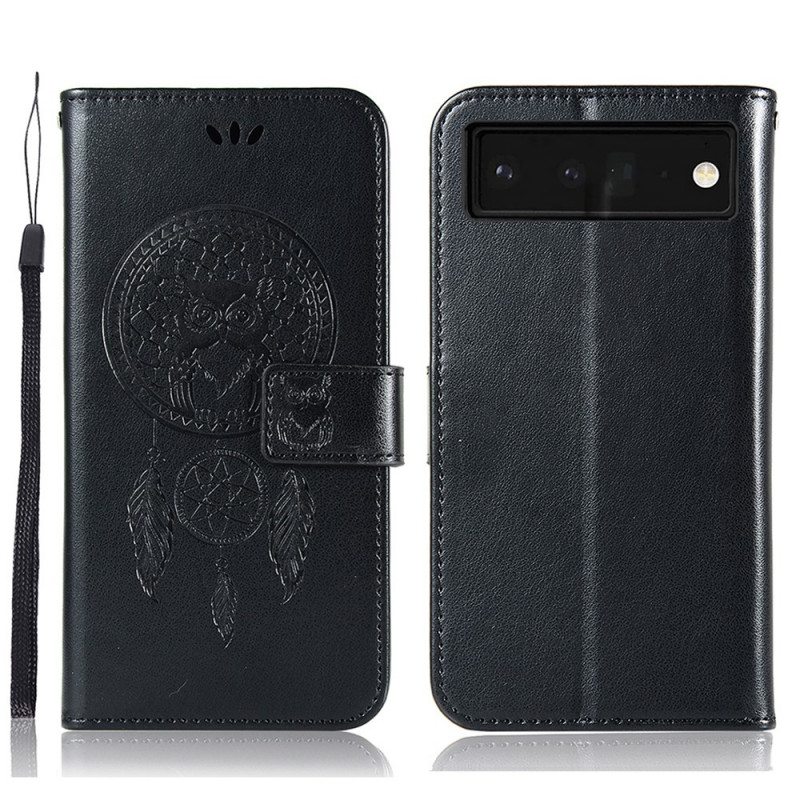 Flip Case Google Pixel 6 Pro Nahkaefekti Dreamcatcher Owl