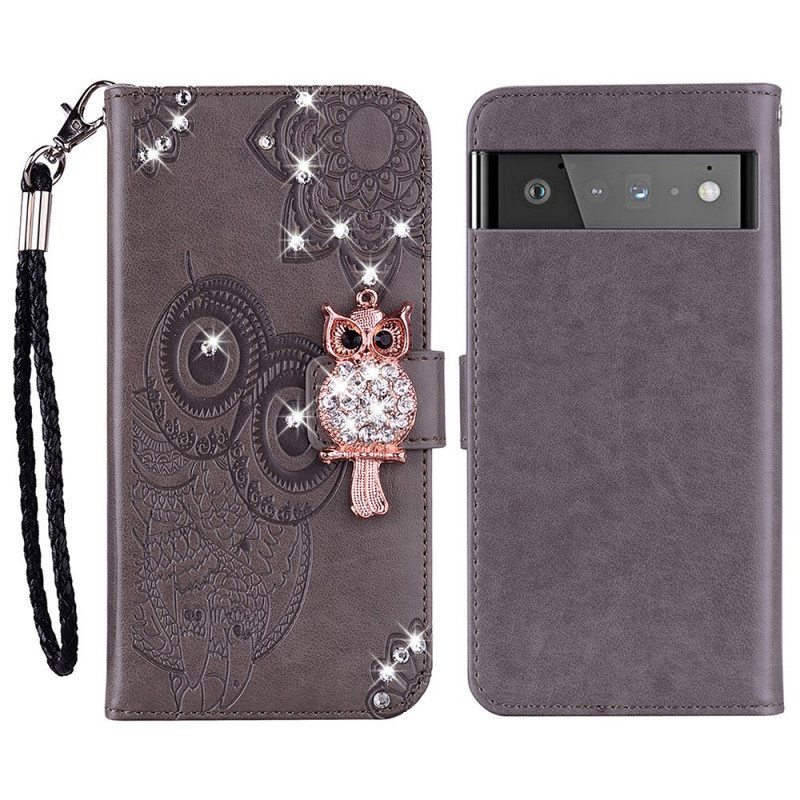 Flip Case Google Pixel 6 Pro Pöllö Mandala Ja Charm