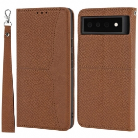 Kotelot Google Pixel 6 Pro Suojaketju Kuori Strappy Woven Leather Style