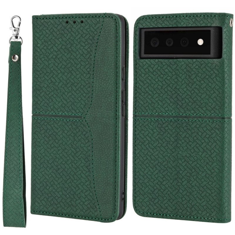 Kotelot Google Pixel 6 Pro Suojaketju Kuori Strappy Woven Leather Style