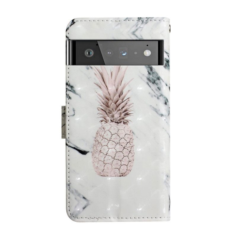 Nahkakotelo Google Pixel 6 Pro Vaaleatäpläinen Ananas