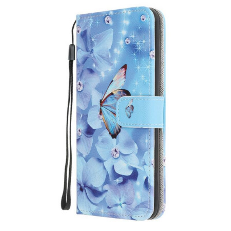 Flip Case Huawei P40 Suojaketju Kuori Strappy Diamond Perhoset