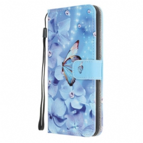 Flip Case Huawei P40 Suojaketju Kuori Strappy Diamond Perhoset