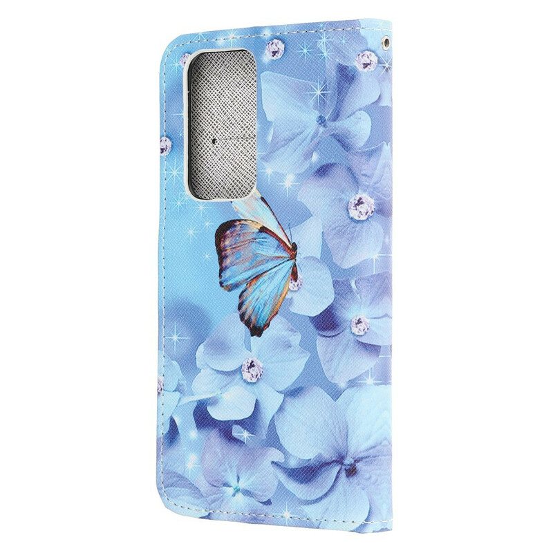 Flip Case Huawei P40 Suojaketju Kuori Strappy Diamond Perhoset