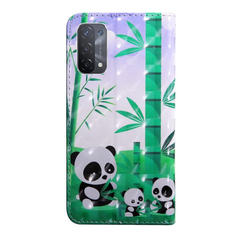 Flip Case Oppo A54 5G / A74 5G Panda Kaulanauhalla