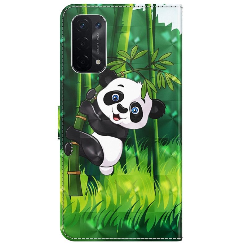 Kotelot Oppo A54 5G / A74 5G Suojaketju Kuori Panda Ja Bambu Kaulanauhalla