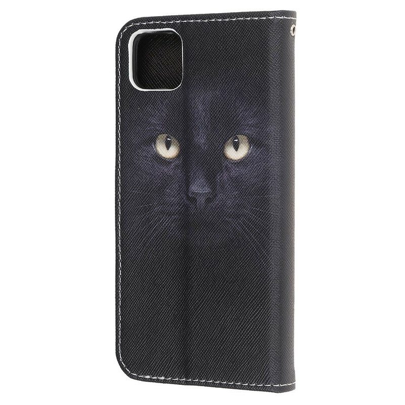 Nahkakotelo Huawei Y5p Suojaketju Kuori Strappy Black Cat Eyes