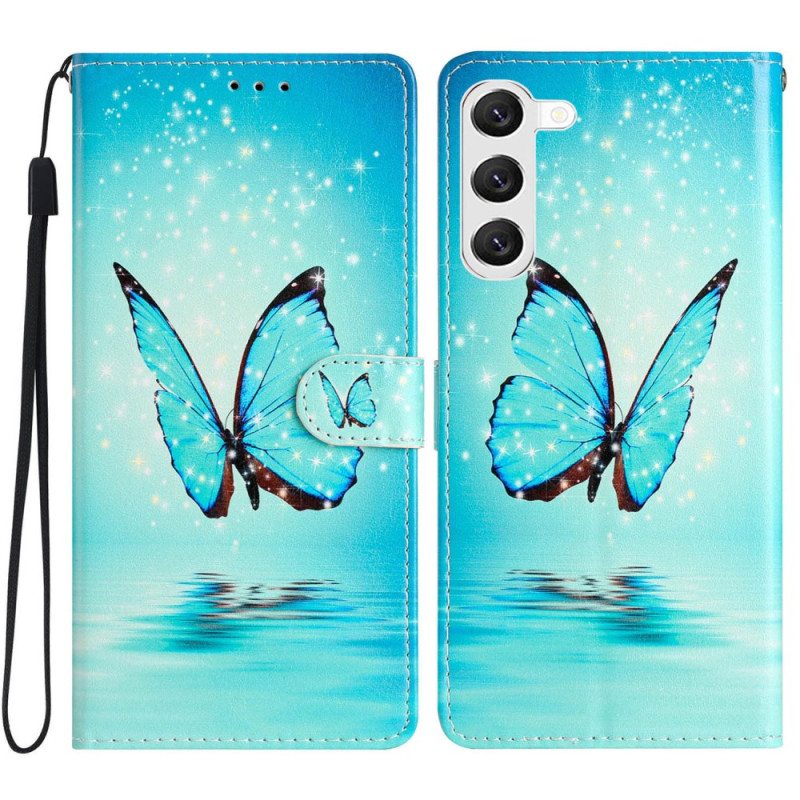 Kotelot Samsung Galaxy S24 Plus 5g Blue Butterfly Lanyard Flightissa