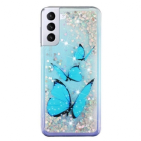 Kuori Samsung Galaxy S24 Plus 5g Blue Butterflies Liquid Glitter