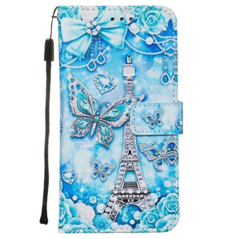 Nahkakotelo Samsung Galaxy S20 Suojaketju Kuori Eiffel-tornin Perhoshihna