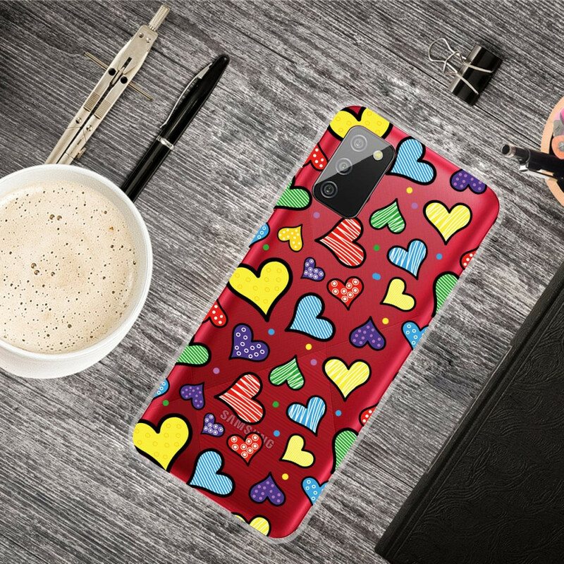 Case Samsung Galaxy A02s Moniväriset Sydämet