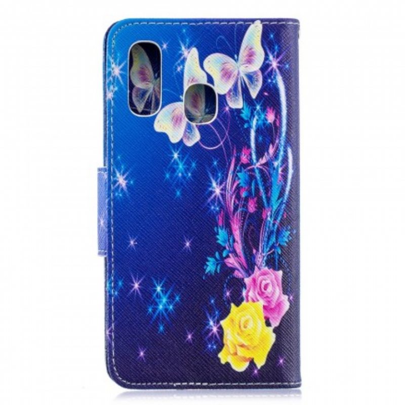 Kotelot Samsung Galaxy A40 Värikkäitä Perhosia Yöllä