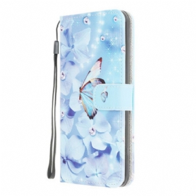 Flip Case Xiaomi Redmi 9A Suojaketju Kuori Strappy Diamond Perhoset