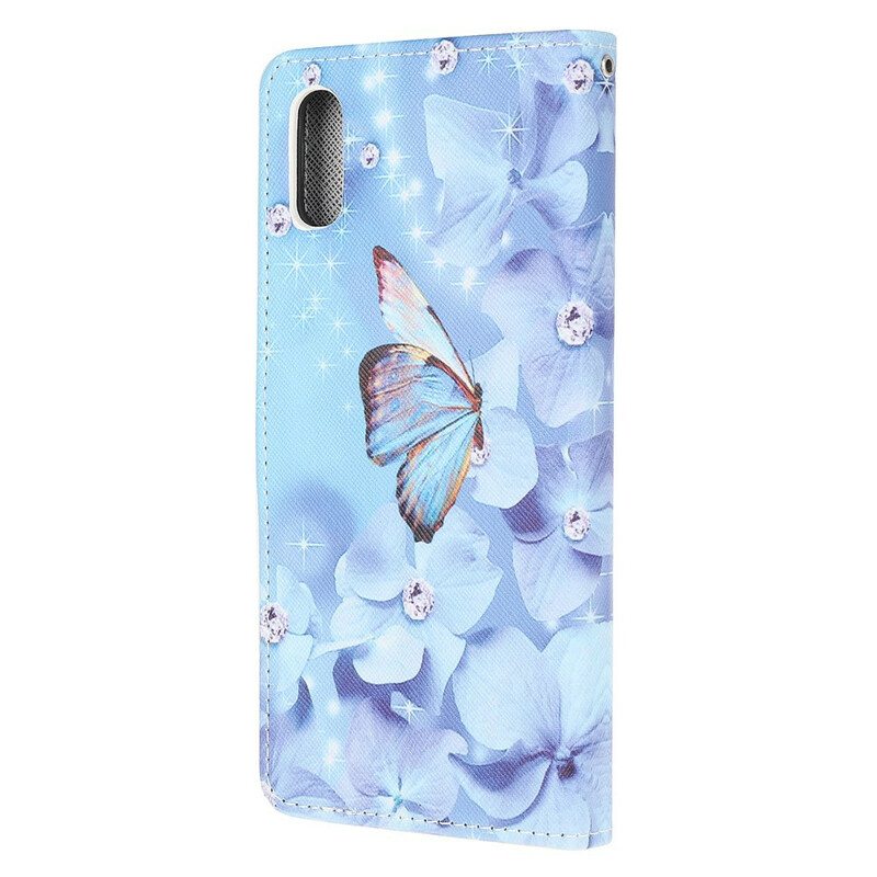 Flip Case Xiaomi Redmi 9A Suojaketju Kuori Strappy Diamond Perhoset