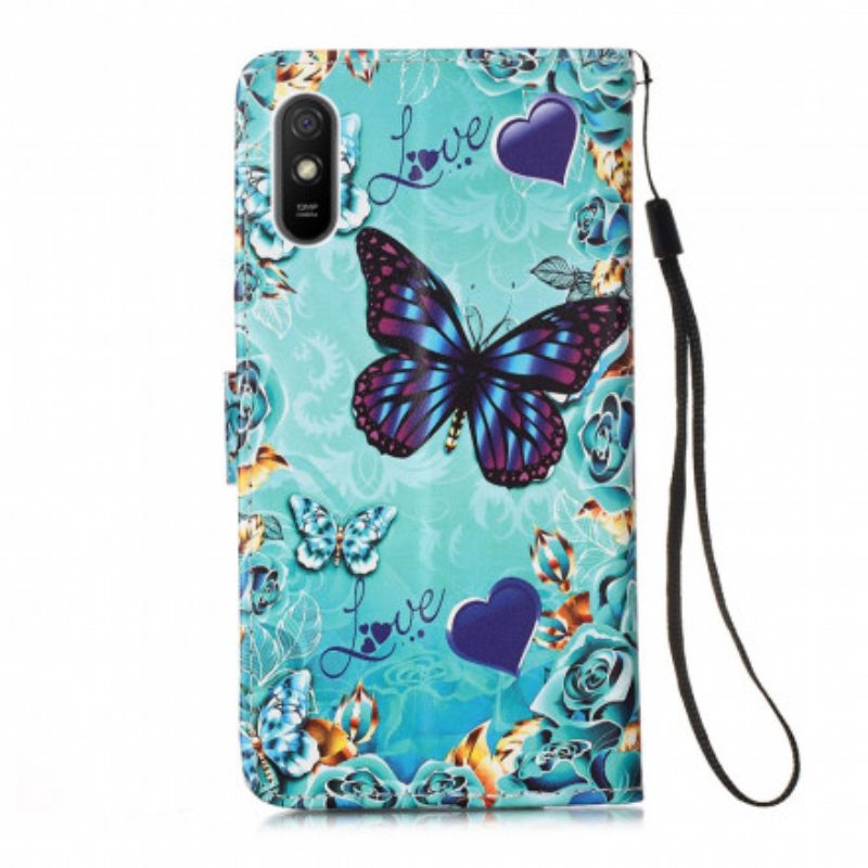 Kotelot Xiaomi Redmi 9A Suojaketju Kuori Love Butterflies Strappy