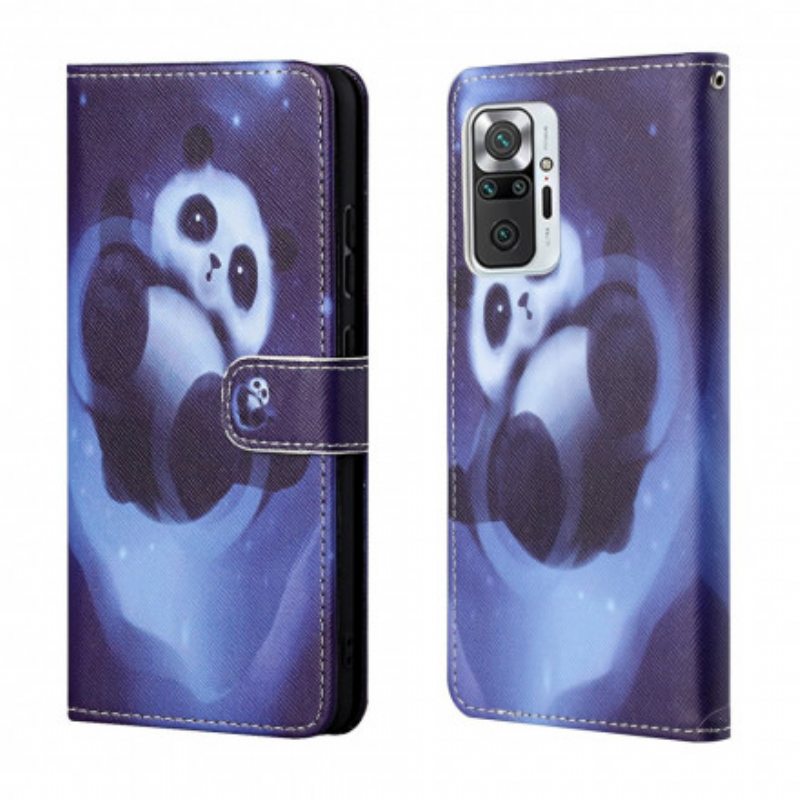 Flip Case Xiaomi Redmi Note 10 Pro Suojaketju Kuori Panda Space Kaulanauhalla