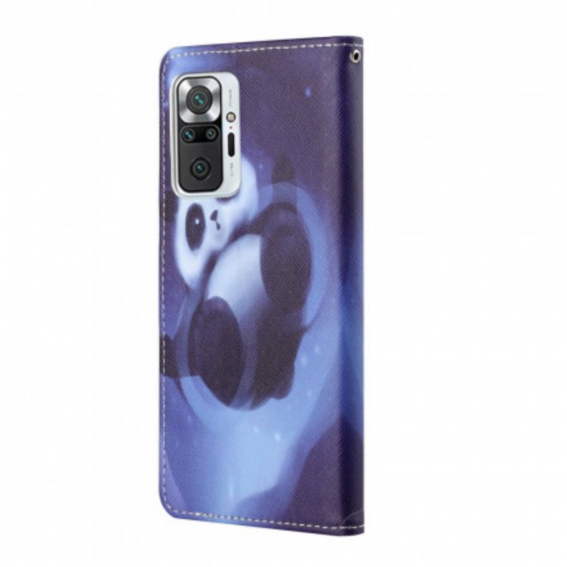 Flip Case Xiaomi Redmi Note 10 Pro Suojaketju Kuori Panda Space Kaulanauhalla