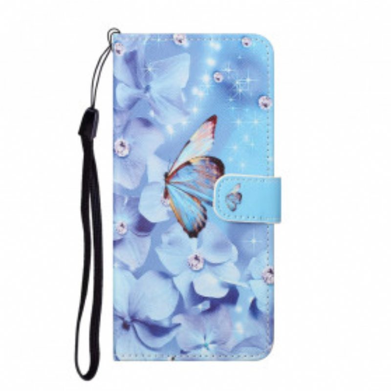 Flip Case Xiaomi Redmi Note 10 Pro Suojaketju Kuori Strappy Diamond Perhoset