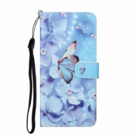 Flip Case Xiaomi Redmi Note 10 Pro Suojaketju Kuori Strappy Diamond Perhoset