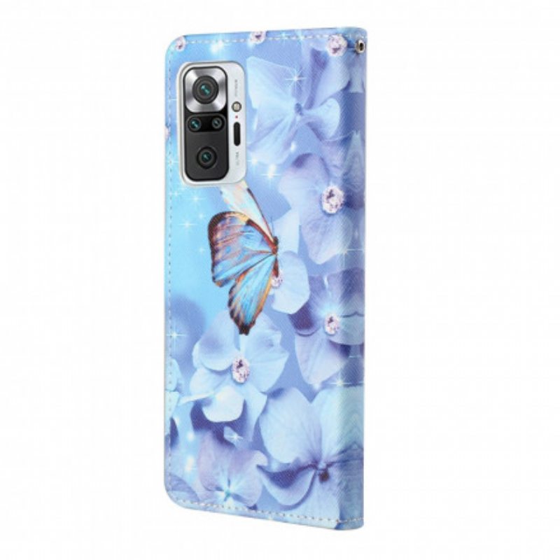 Flip Case Xiaomi Redmi Note 10 Pro Suojaketju Kuori Strappy Diamond Perhoset