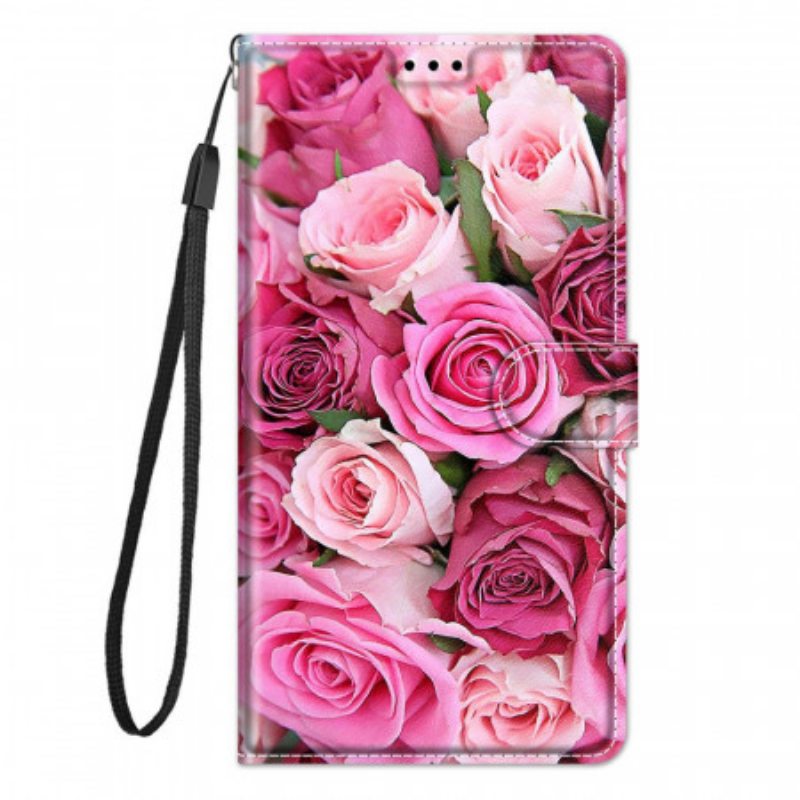 Nahkakotelo Xiaomi Redmi Note 10 Pro Suojaketju Kuori Strap Roses