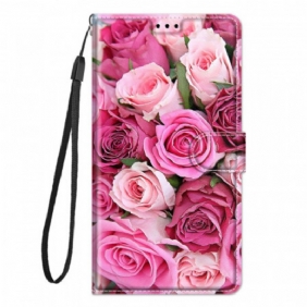 Nahkakotelo Xiaomi Redmi Note 10 Pro Suojaketju Kuori Strap Roses