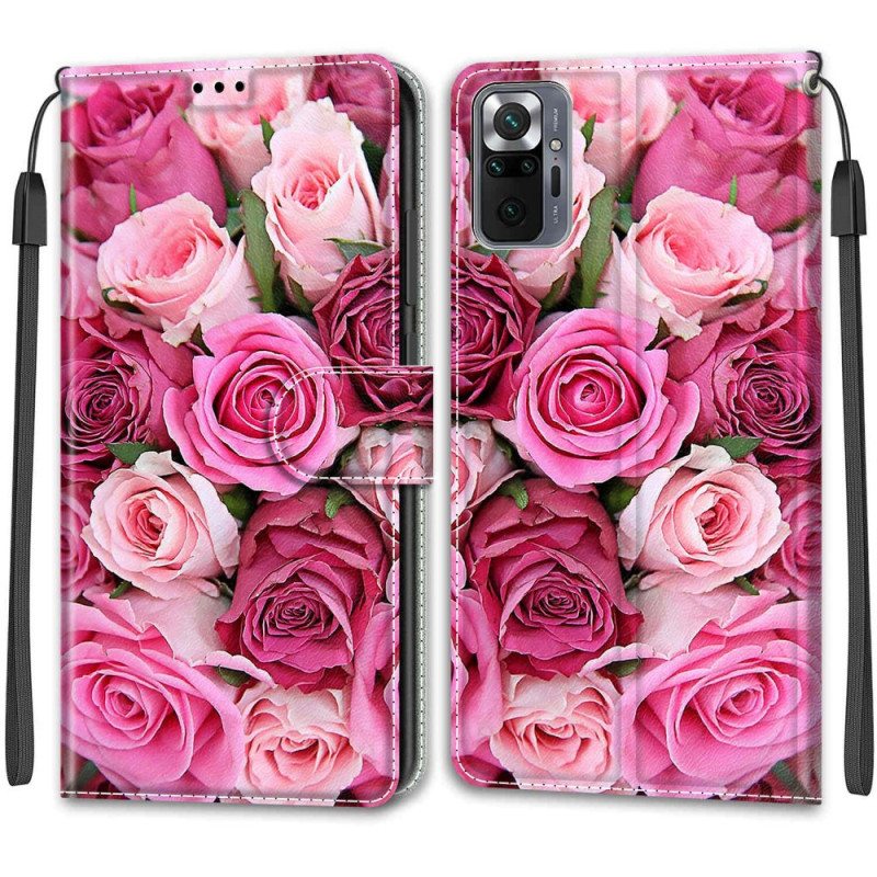 Nahkakotelo Xiaomi Redmi Note 10 Pro Suojaketju Kuori Strap Roses