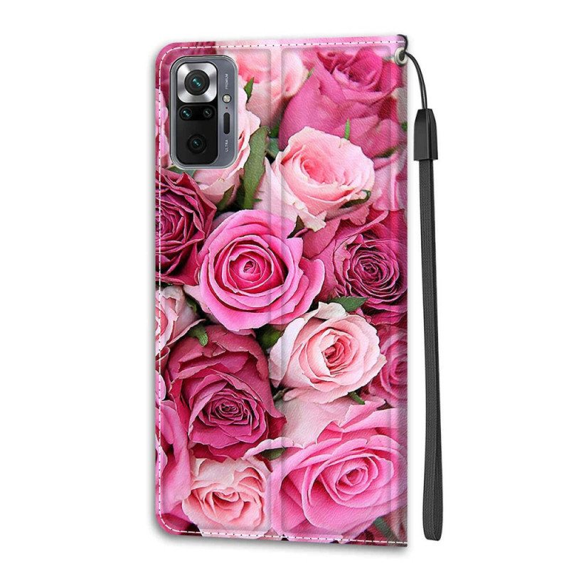 Nahkakotelo Xiaomi Redmi Note 10 Pro Suojaketju Kuori Strap Roses