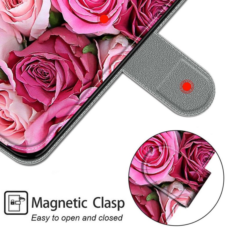 Nahkakotelo Xiaomi Redmi Note 10 Pro Suojaketju Kuori Strap Roses