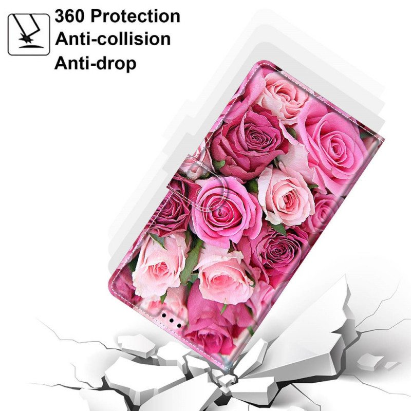 Nahkakotelo Xiaomi Redmi Note 10 Pro Suojaketju Kuori Strap Roses