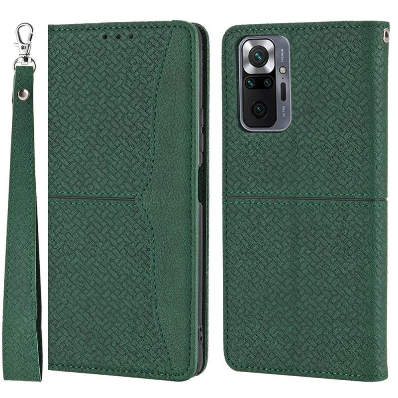 Nahkakotelo Xiaomi Redmi Note 10 Pro Suojaketju Kuori Strappy Woven Leather Style