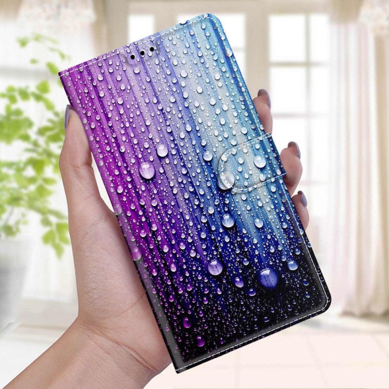 Nahkakotelo Xiaomi Redmi Note 10 Pro Vesipisarat Kaulanauhalla