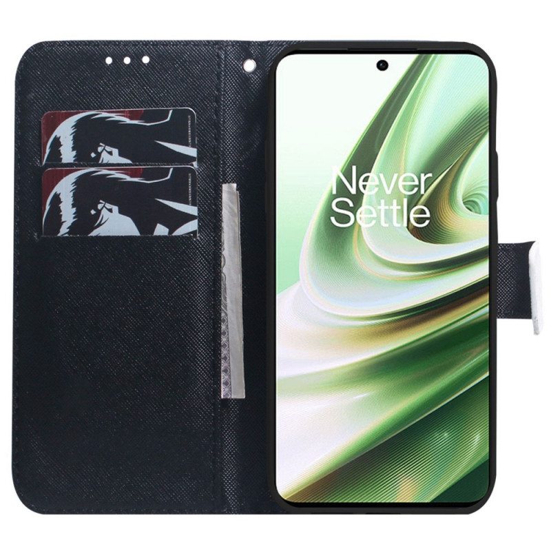 Flip Case OnePlus 10 Pro 5G Suojaketju Kuori Harmaa Kissa Hihnalla