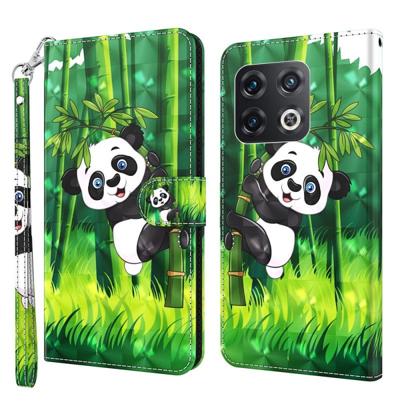 Flip Case OnePlus 10 Pro 5G Suojaketju Kuori Strappy Panda