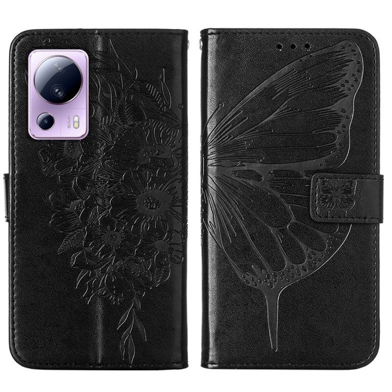 Kotelot Xiaomi 13 Lite Butterfly Design Kaulanauhalla