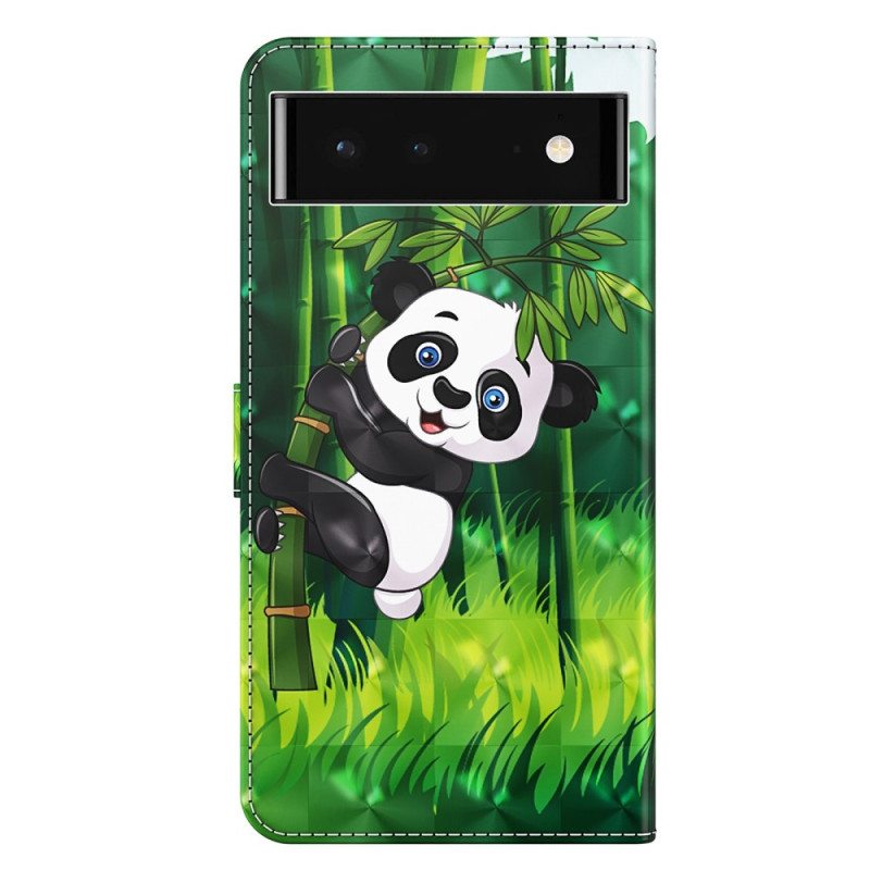 Flip Case Google Pixel 7 Pro Suojaketju Kuori Panda Ja Bambu Kaulanauhalla