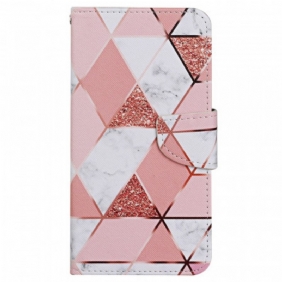 Flip Case Samsung Galaxy A13 Marmori Ja Paljetteja Hihnalla