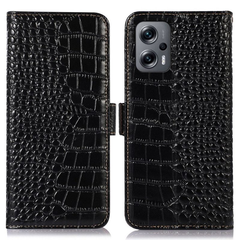 Flip Case Poco X4 GT Rfid Crocodile Style Aitoa Nahkaa