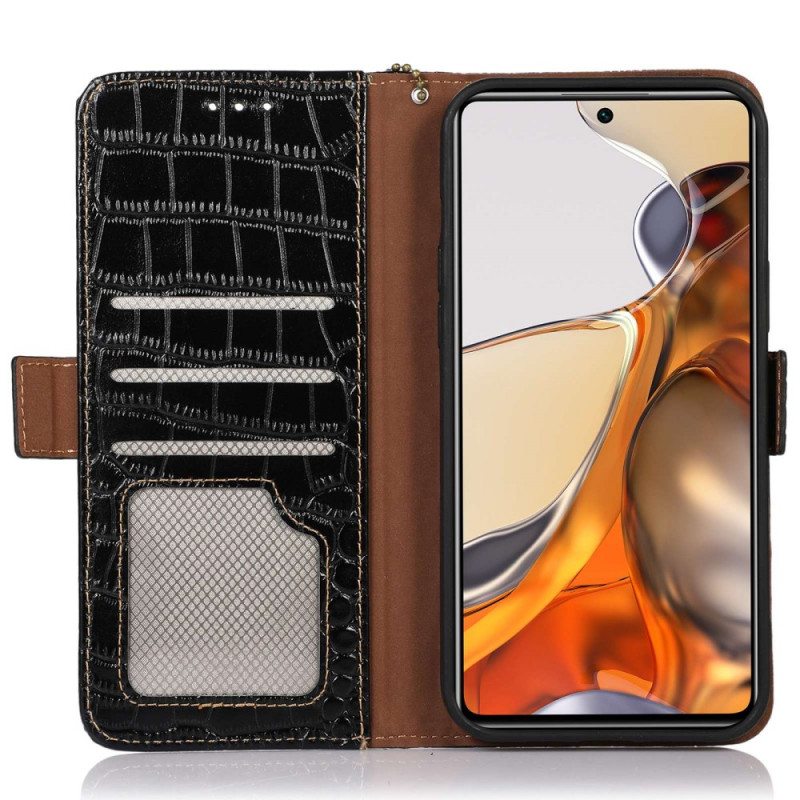 Flip Case Poco X4 GT Rfid Crocodile Style Aitoa Nahkaa