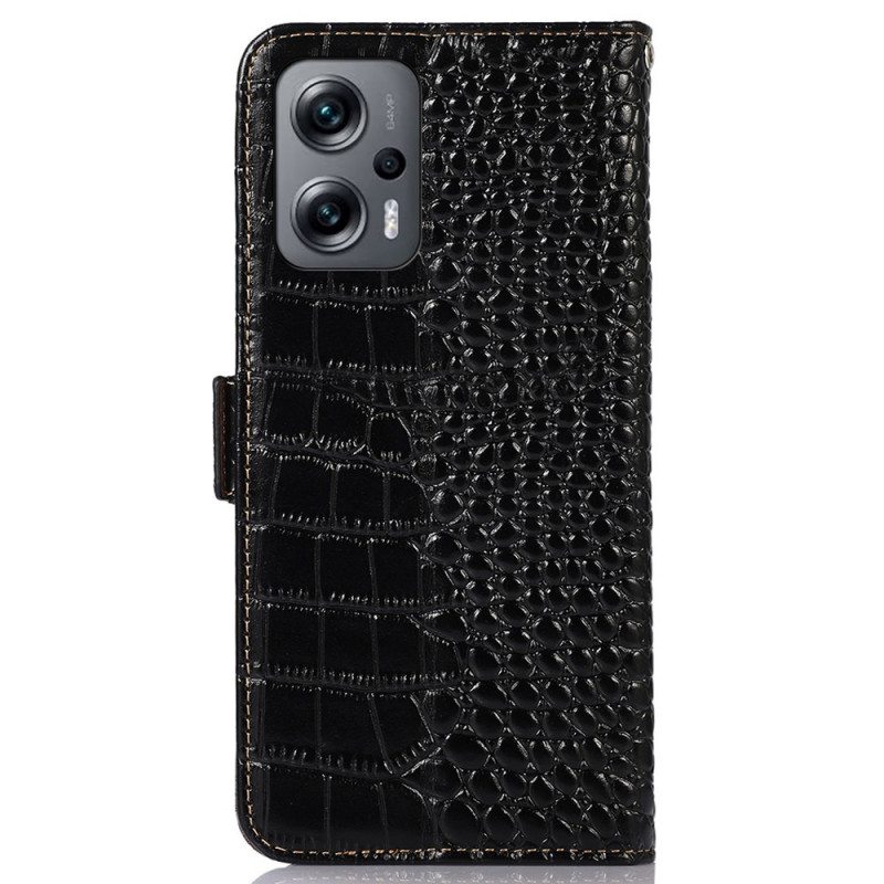 Flip Case Poco X4 GT Rfid Crocodile Style Aitoa Nahkaa