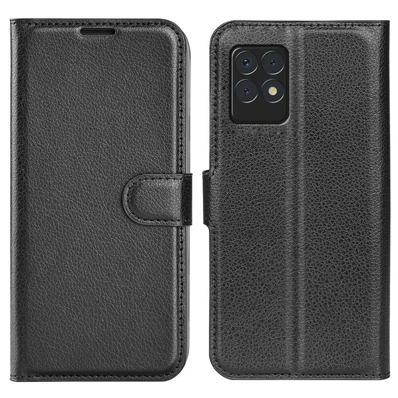 Flip Case Realme 8i Klassinen Litsi Tekonahka